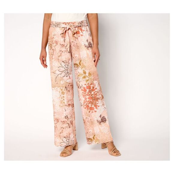 Susan Graver Pants - Susan Graver Women's Plus Sz Pants 1X Printed Michelle Floral Chalk Pink A684101